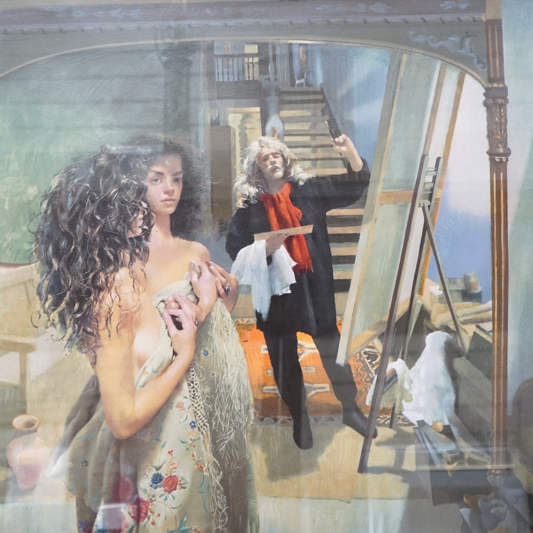 Robert Lenkiewicz (1941-2002), offset lithograph, 'Painter with Anna, St Anthony Theme', signed in pencil and titled, 164/275, 72 x 72.5cm. Condition - good